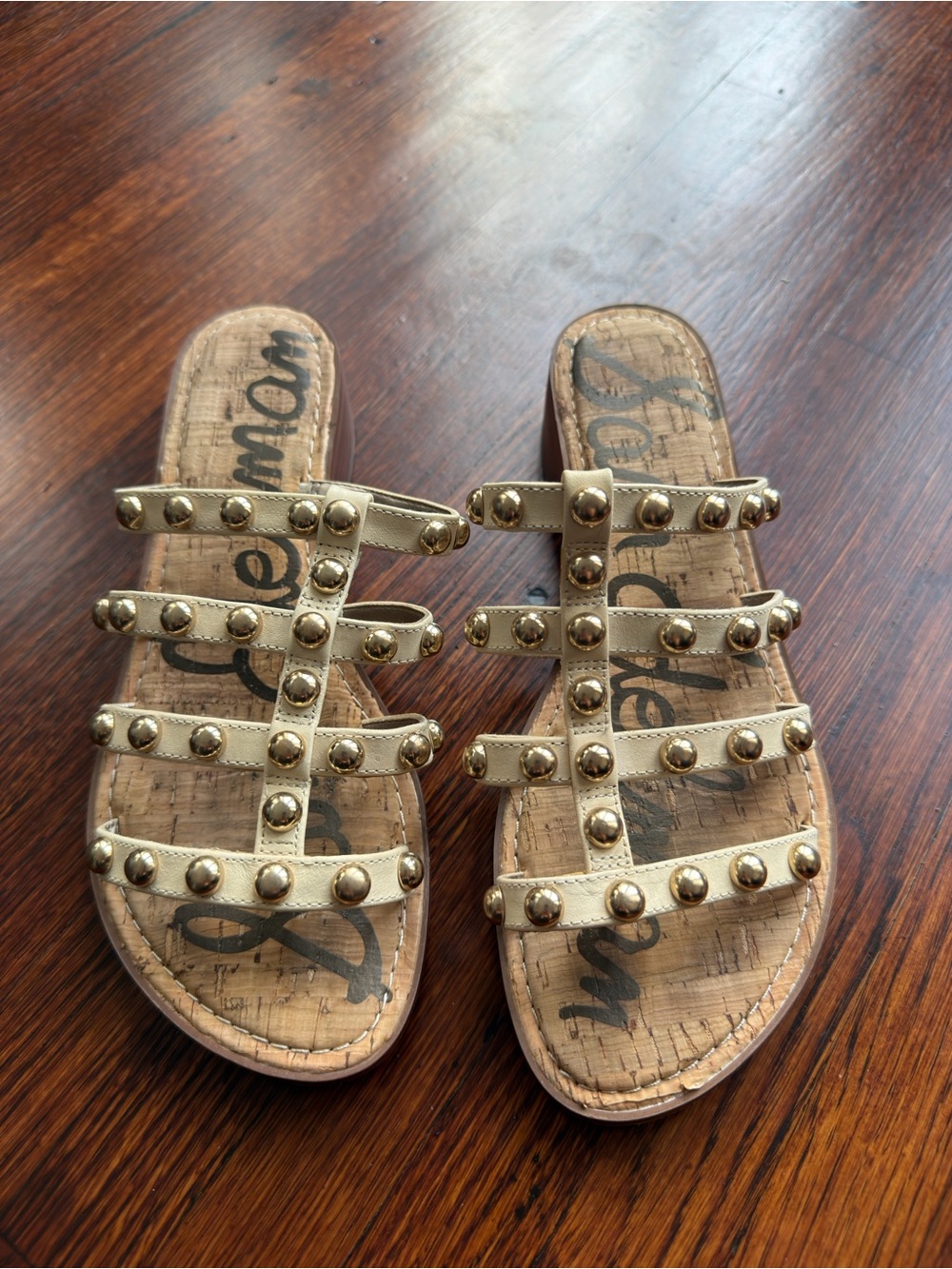 Sam Edelman Gold Studded Multi-Strap Slide Sandals